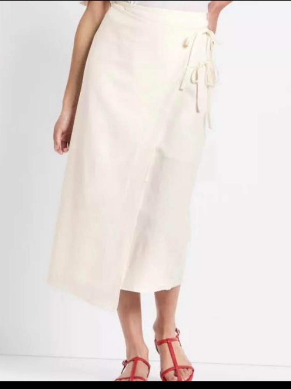 Tie-Side Cream Midi Skirt